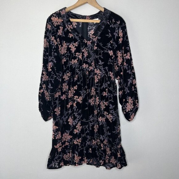 Another Love Velvet Floral Mini Dress Sz S Black Pink balloon sleeves - Picture 1 of 12